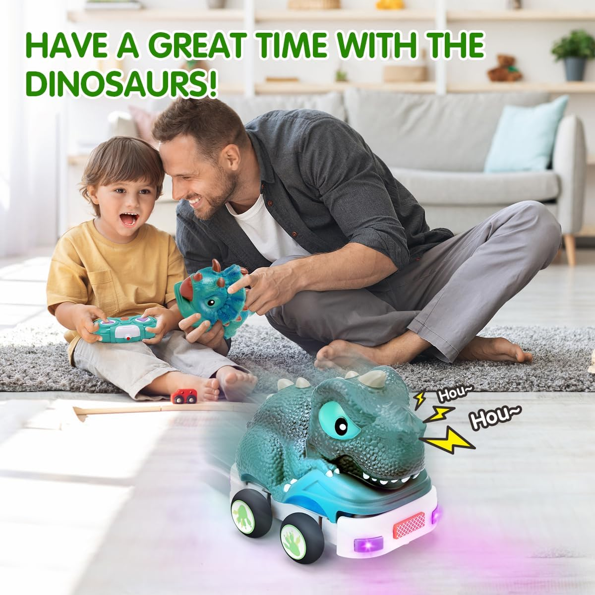 Remote Control Car for Toddler Age 2 3 4 5,Dino RC Cars with Light & Music，Electric Dinosaur Toys for Kids，Christmas Birthday Toy for Boys & Girls