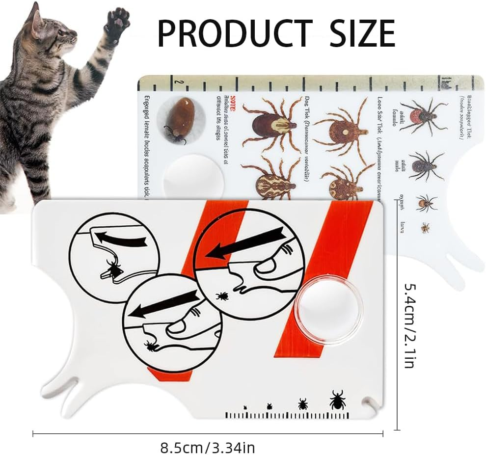 JCUQGDOO Tick Card for Human, Dog, Cat, Pack of 2 Tick Cards Children with Magnifying Glass, Quick Cleaning of Ticks, Tick Card for People, Children, Dogs, Cats