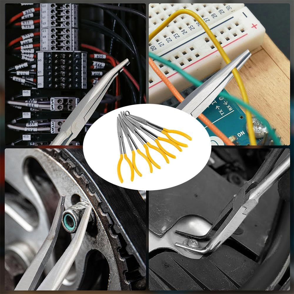 5-Piece 11-Inch Pliers Set: Long Nose, Straight, Bent Nose (25&deg;, 45&deg;, 90&deg;) & round Pliers for Car Repair