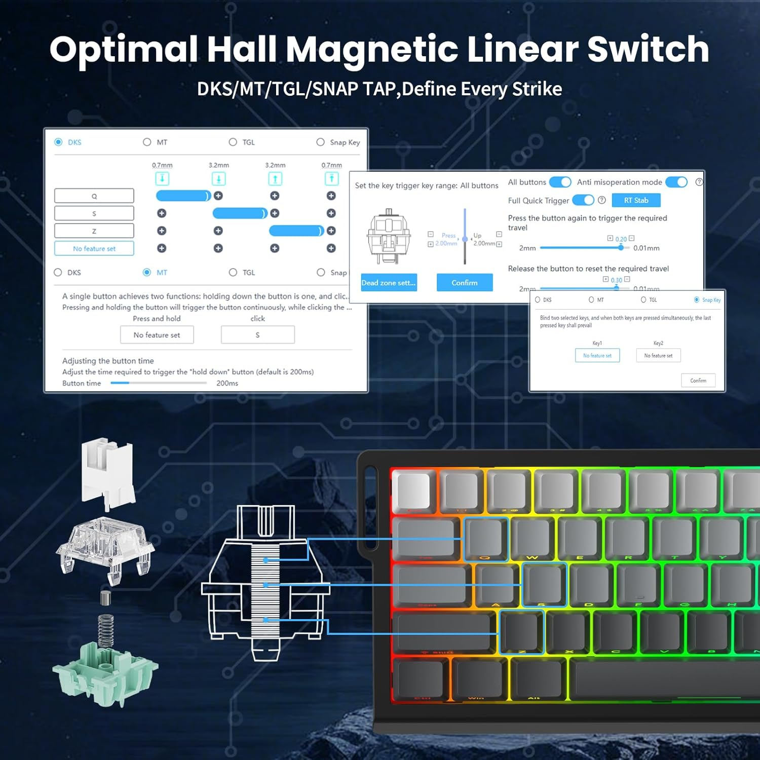 Attack Shark X68 HE 8000Hz Rapid Trigger Keyboard, 0.01Mm RT Accuracy Wired Gaming Keyboard with Magnetic Switch, Adjustable Actuation, Rapid Trigger, Snap Tap, RGB Lighting for Pc/Mac, Moonlight image number 1