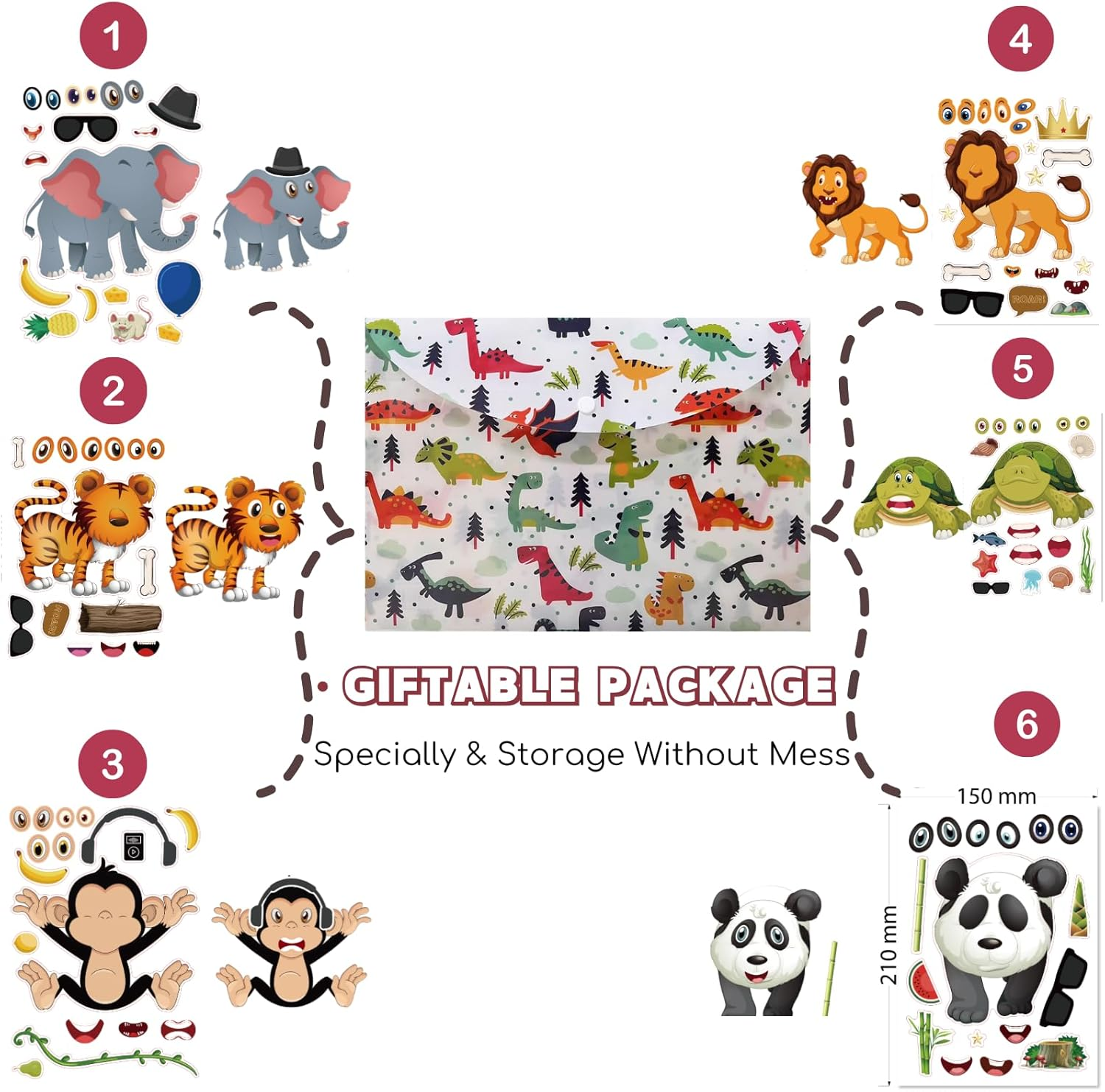 Make a Face Stickers for Kids 24Sheets Make Your Own DIY Sticker Fantasy Animal Face Stickers with 6 Design Party Favors Travel Activities for Birthday Party Games image number 4