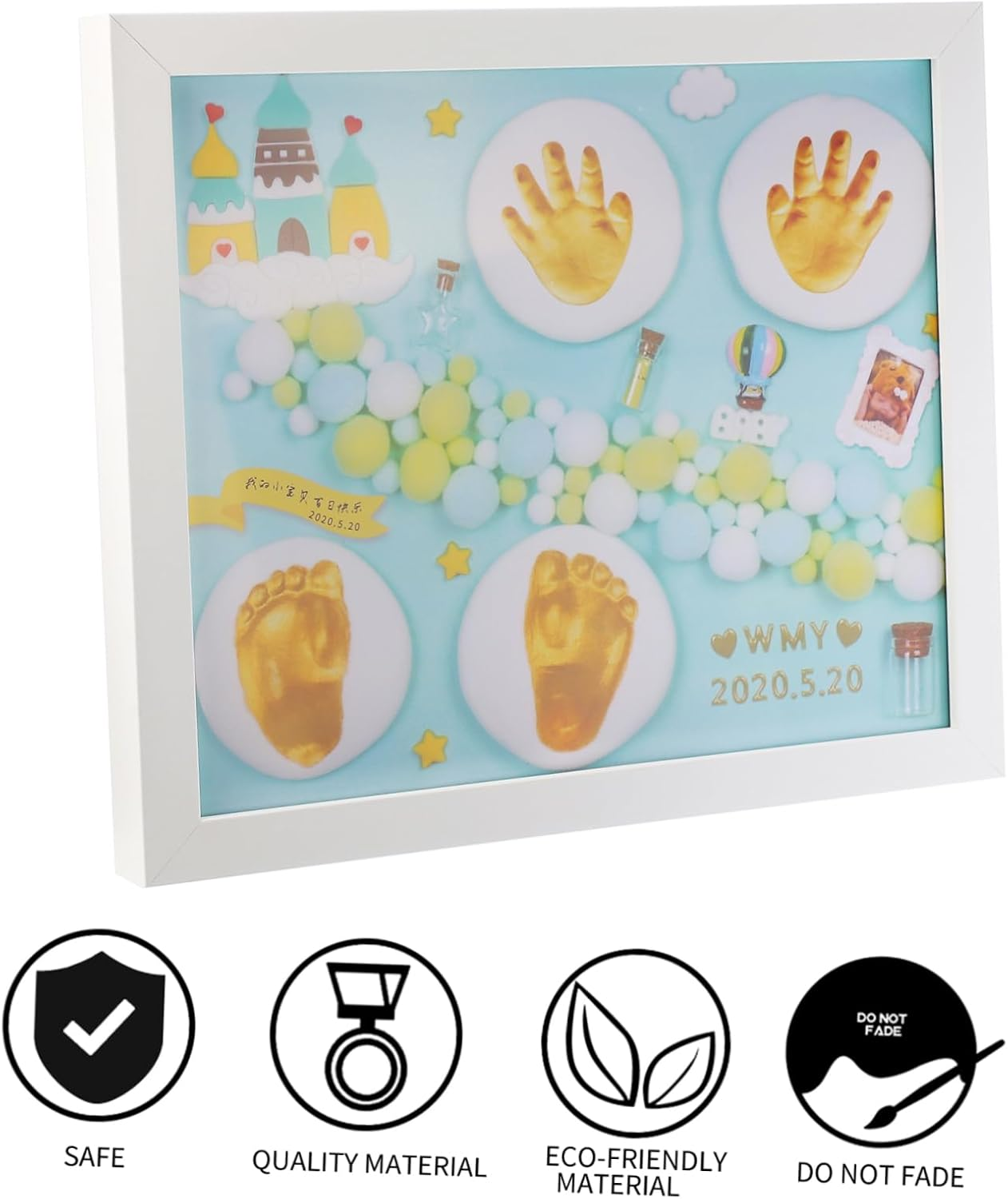 ERINGOGO Handprint Footprint Inkpad Photo Frame Casting Keepsake Kit &ndash; 1 Set Reusable Baby Infant Newborn DIY Imprint Souvenir Boys and Girls Birthday Gift image number 5