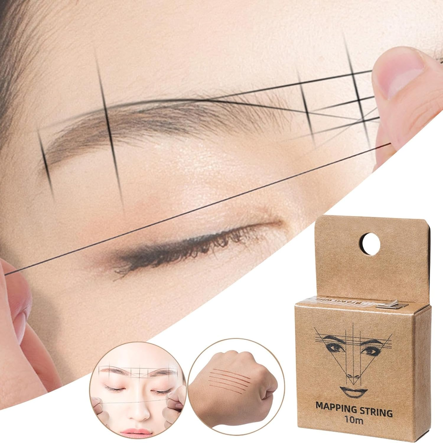 Eyebrow String Mapping, Eyebrow String Mapping,Brown Eyebrow Mapping | Pre-Inked String for Eyebrow Mapping Measuring Tool for Marking image number 2
