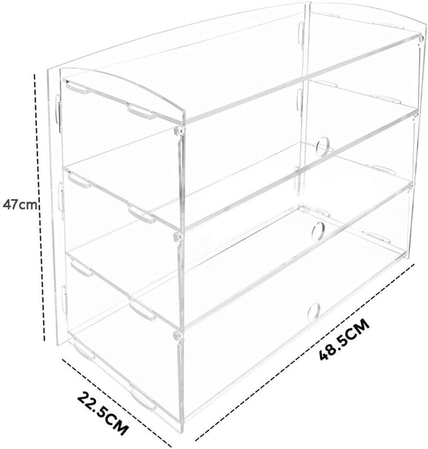 PORIYA 2/3 Tier Large Acrylic Bakery Cake Display,5Mm Thick Transparent,Cabinet Case Donuts Cupcake Pastries, Model Showcase Countertop Flip-Up Door (3 Tier)