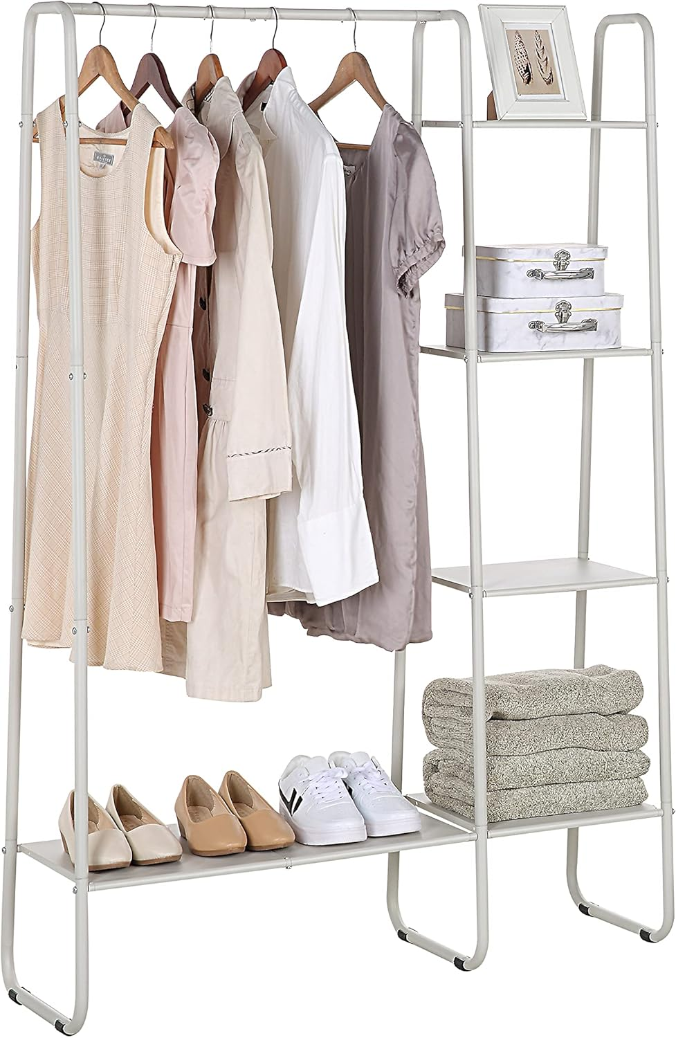 Sunnypoint Freestanding Clothes Metal Garment and Accessories, Organizer Closet Rack (WHT) image number 1