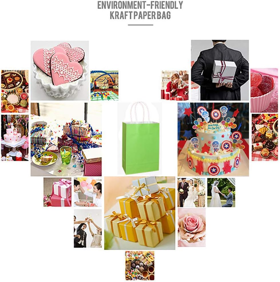 25 PCS Small Gift Bags Green Kraft Paper Bags with Handles for Party Favor Supplies by ADIDO EVA (8.2 X 6 X 3.1 In) image number 6