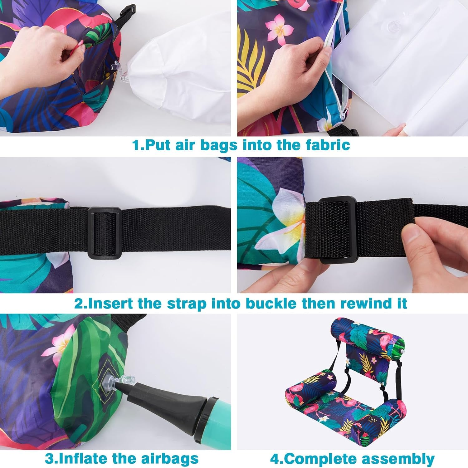 Pool Chair Float - Inflatable Pool Float for Adults Green Plants Floating Pool Chair Lounge Adjustable Fabric Pool Float Hammock for Swimming Pool Beach Lake Summer image number 3