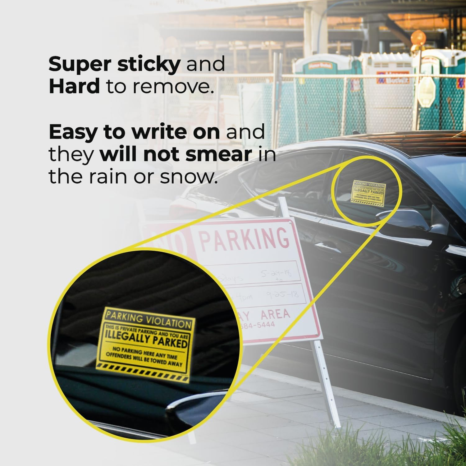 Mess Parking Violation Stickers for Cars (Fluorescent Yellow) - 100 No Parking Illegally Parked Cars in Private Parking Areas/Hard to Remove Super Sticky No Park Tow Warnings 8" X 5" By image number 1