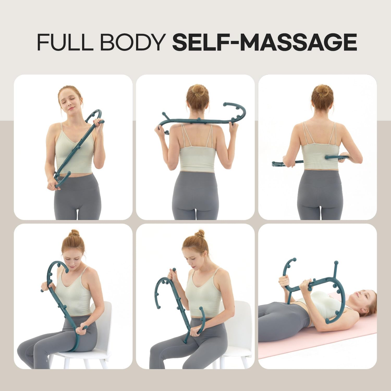 Hubicare Massage Stick, Massage Trigger Point Cane, Body Deep Tissue, Handheld Back, Neck, Shoulder, Leg and Feet, Muscle Release Tool Self Massage Hook Cane for Women & Men (Green)