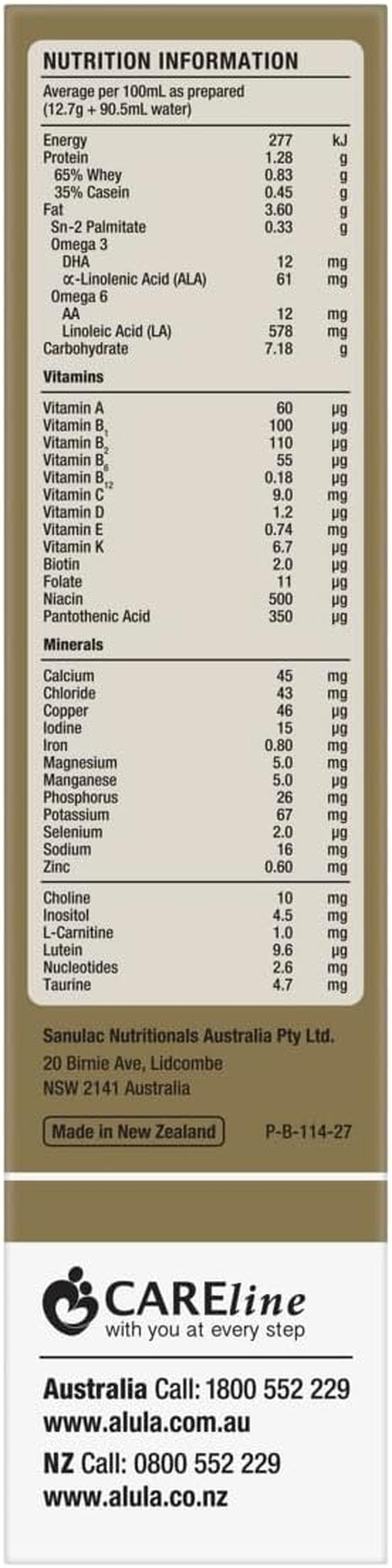 ALULA GOLD STAGE 1 NEWBORN INFANT FORMULA 0-6MTHS, STICKPACK 6 X 17 G image number 3