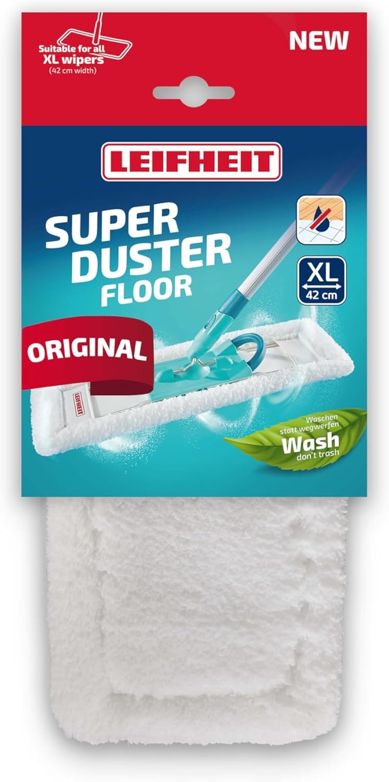 Leifheit Superduster Floor XL Dust Cover, Washable Dust Mop Floor with Microfibre Cover, Dust Mop Dry for Tiles, Laminate or Parquet Flooring image number 4
