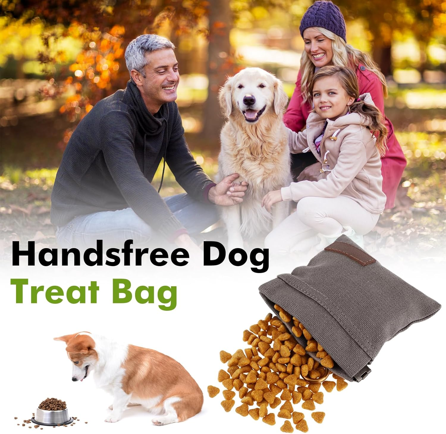 Jeffdad Treat Bag for Dogs, Hands-Free Food Bag Dog Training with Carabiner Hands-Free Dog Treat Bag with Automatic Closure Puppy Treat Bag for Dog Training (Grey) image number 4