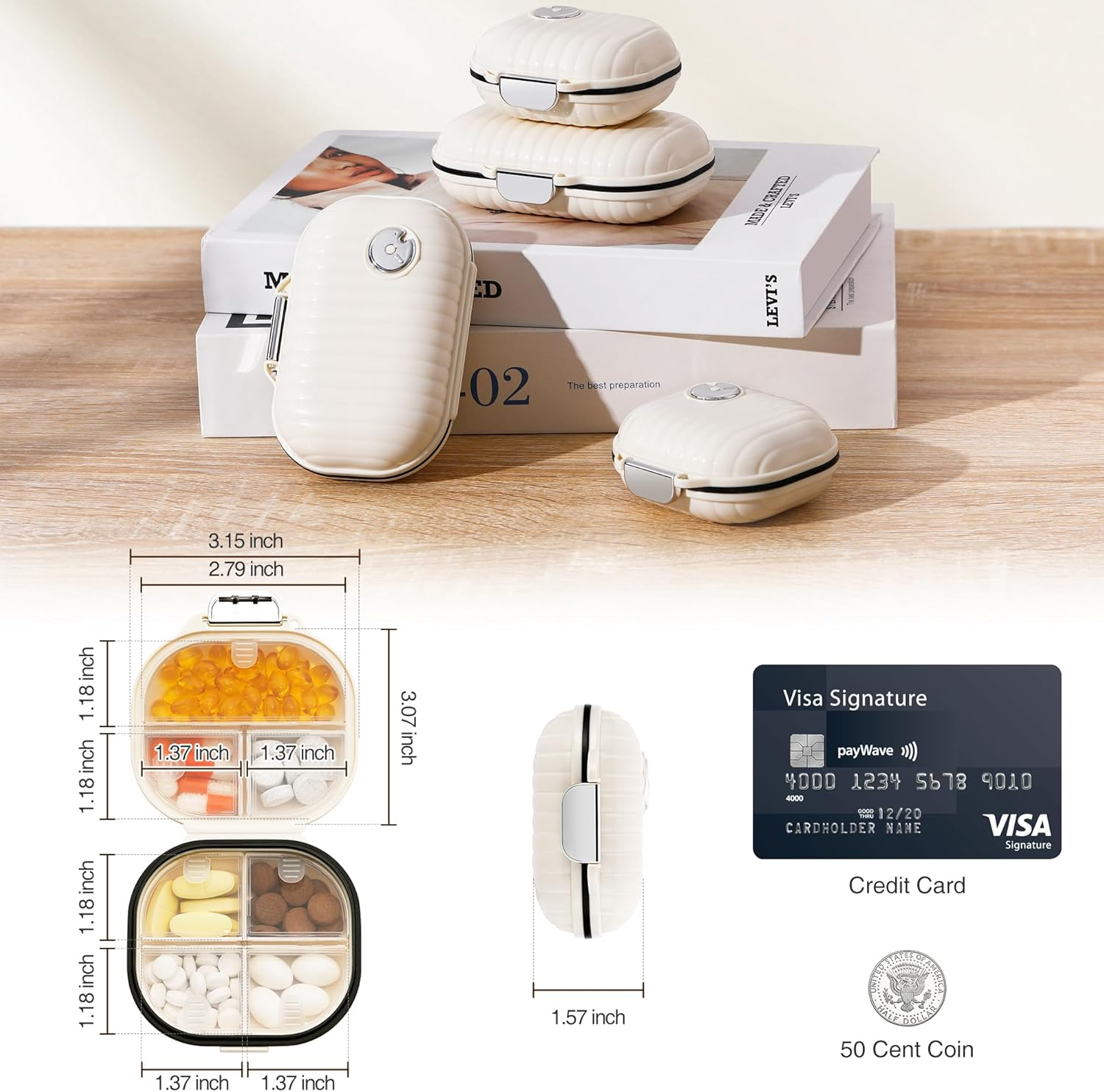 Zannaki Pill Case Portable Small Weekly Travel Pill Organizer, Cute Moisture Proof Pill Box Holder for Pocket Purse Bag, Daily Mini Pocket Pharmacy Medicine Container for Vitamin, Fish Oil, Supplement image number 5