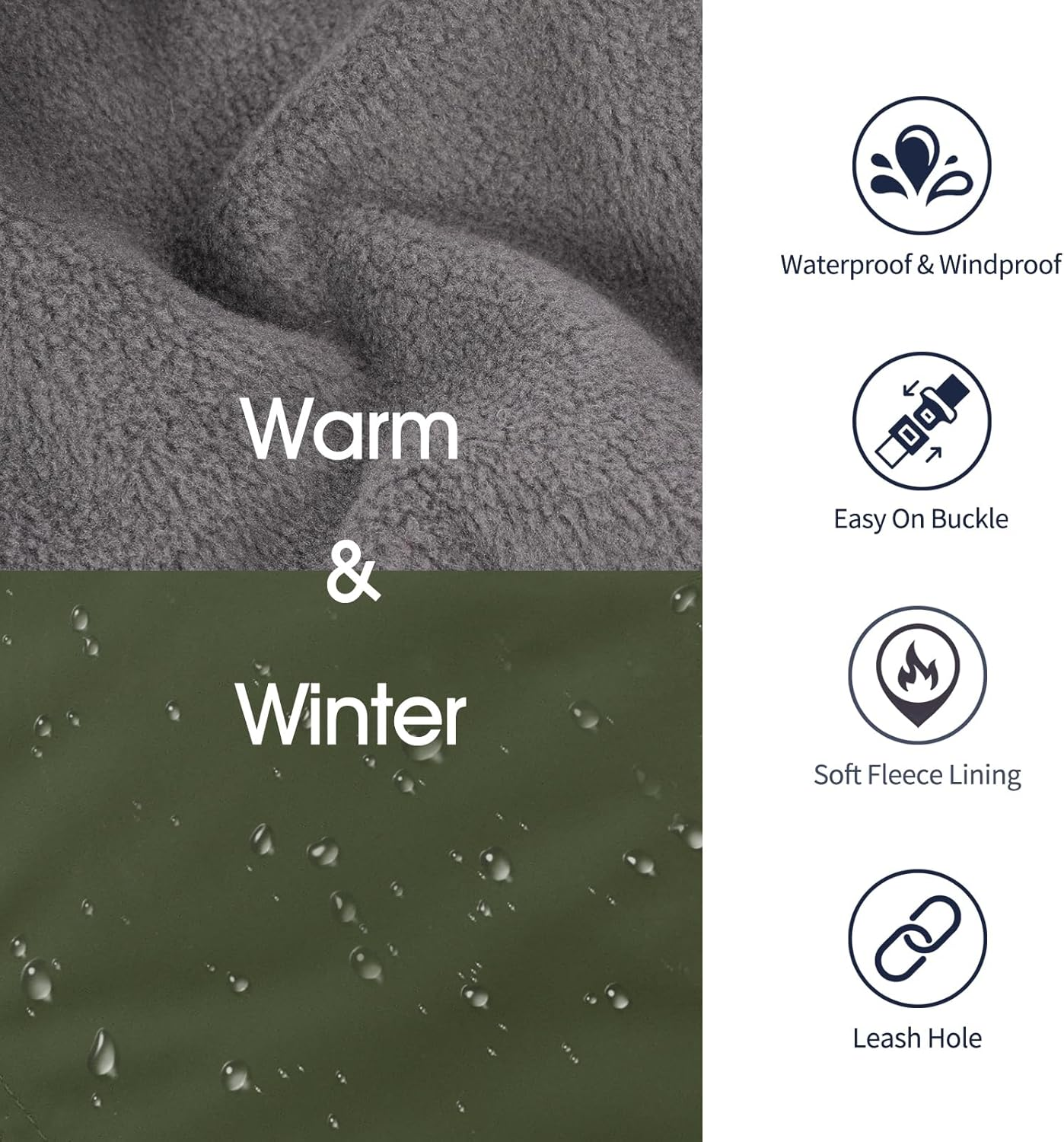 Iecoii Extra Warm Dog Coat Reflective Adjustable Winter Jacket with Buckle Fleece Turtleneck for Cold Weather, Soft for Small Medium Extra Large Dogs, Army Green image number 6