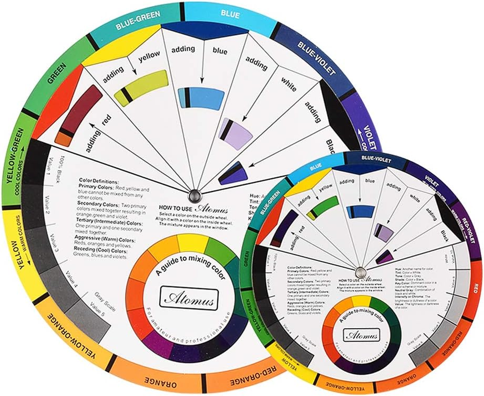 ATOMUS Color Wheel Color Mix Guide, Tattoo Pigment Chart Supplies for Paint Permanent Eyebrow Lip Body Tattoo (5.51In & 9.25In) image number 1