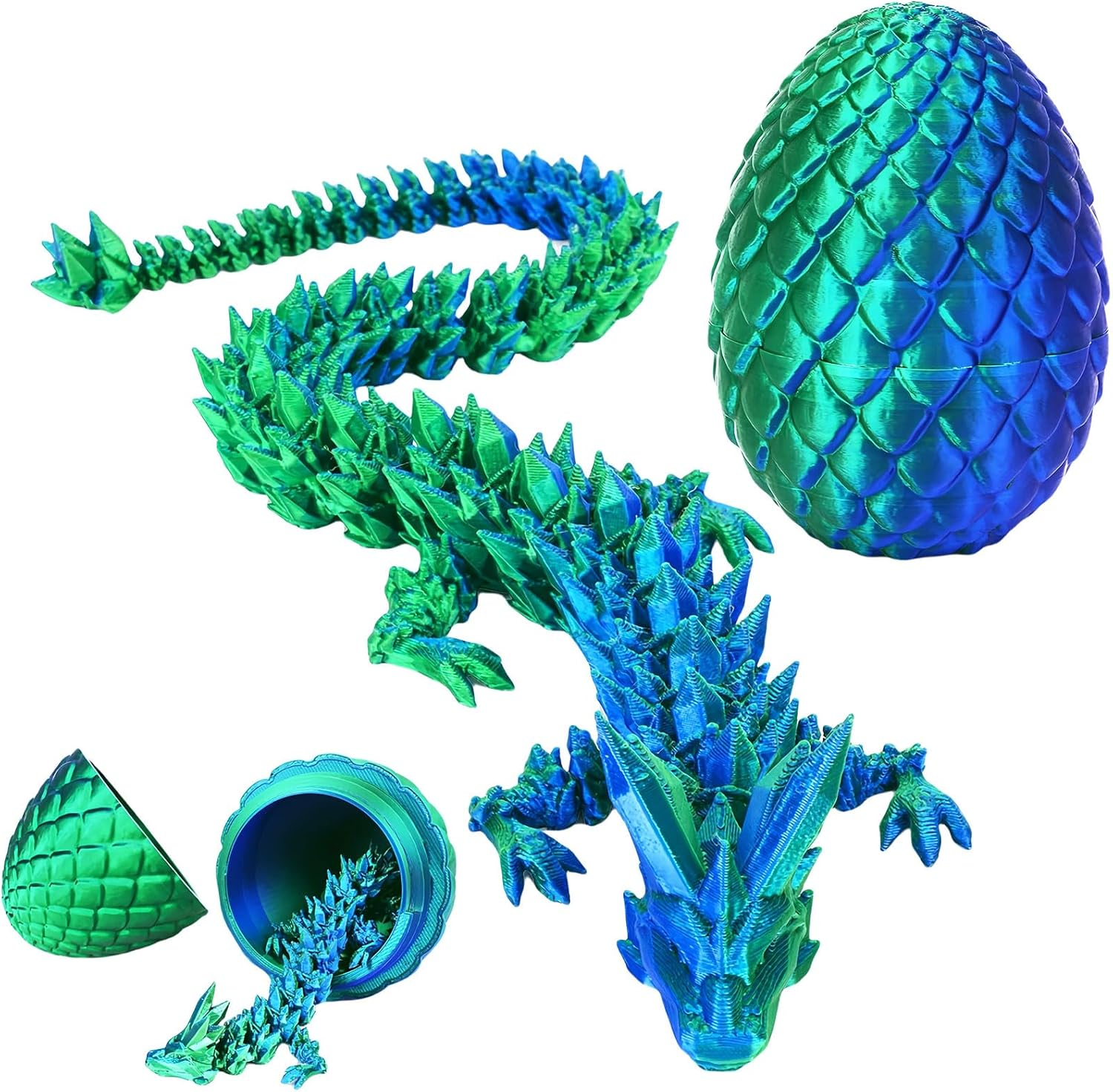 3D Printed Green Dragon Egg, Articulated Dragon Fidget Toys for Adults,Easter Toys(Emerald Green)