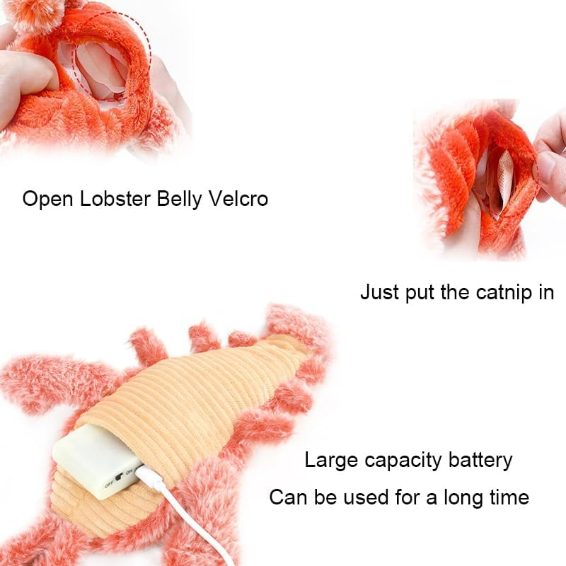ANXINGJU NEPHEW Flopping Lobster Toy,Usb Rechargeable Washable Wiggle Lobster Toy Includes 2 Packs of Catnip for Cats up to 15 Lbs image number 4