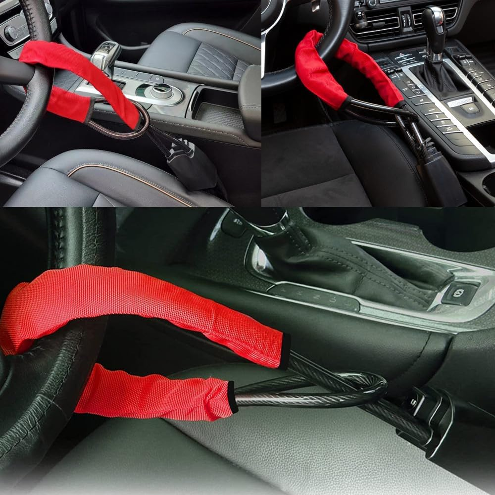 Naisfei Car Steering Wheel Lock,Universal anti Theft Car Device, Seat Belt Lock, Car Theft Prevention with 3 Keys Fit Most Vehicle, SUV, Golf Cart Security(Red) image number 2