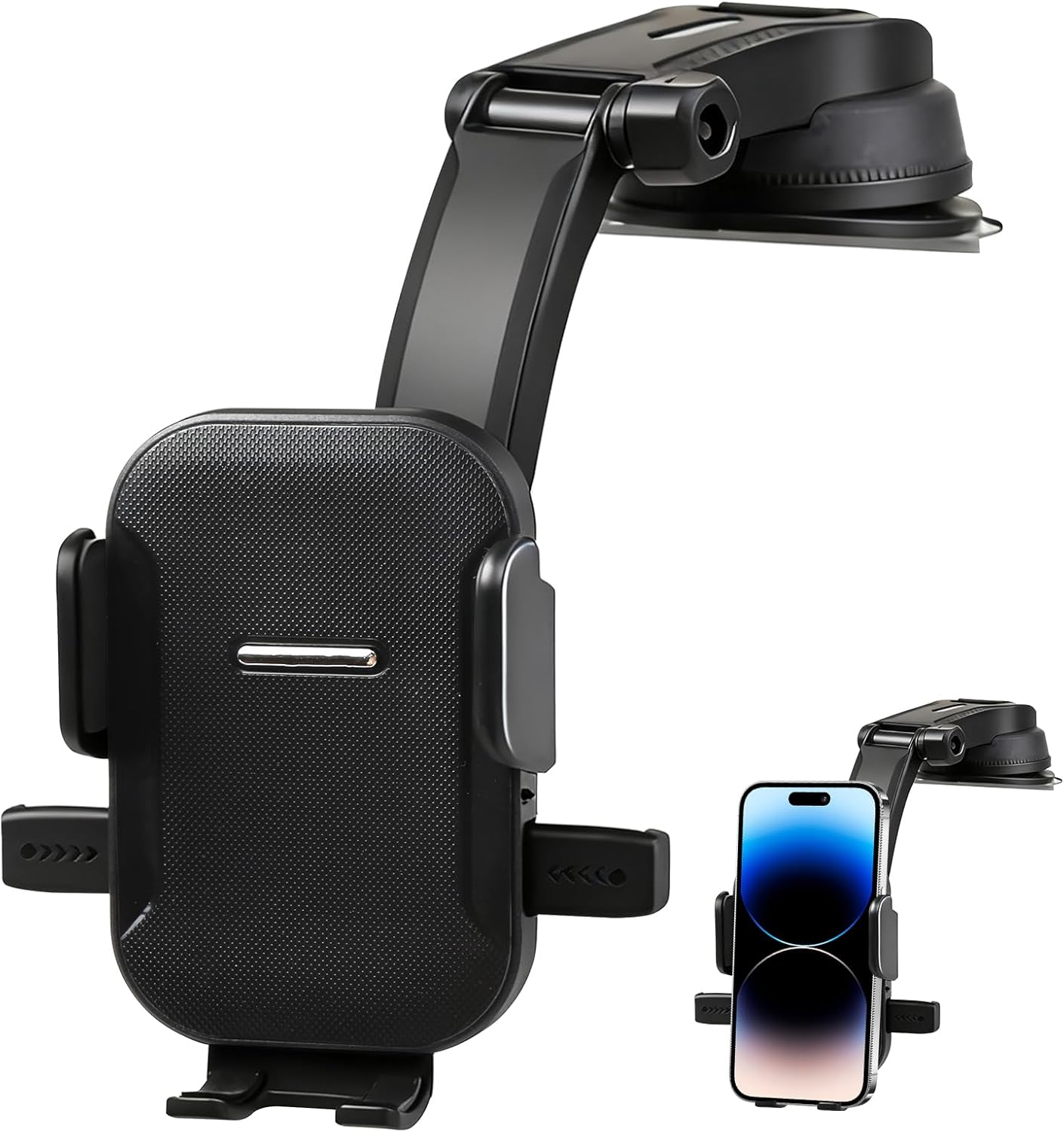 Car Phone Holder with Textured Surface, Stretch - Adjustable Arm, PC + ABS Material, Strong Suction Mount 360&deg; Rotation for Dashboard/Windshield, Compatible with 4.5" - 7" Smartphones (Black) image number 4