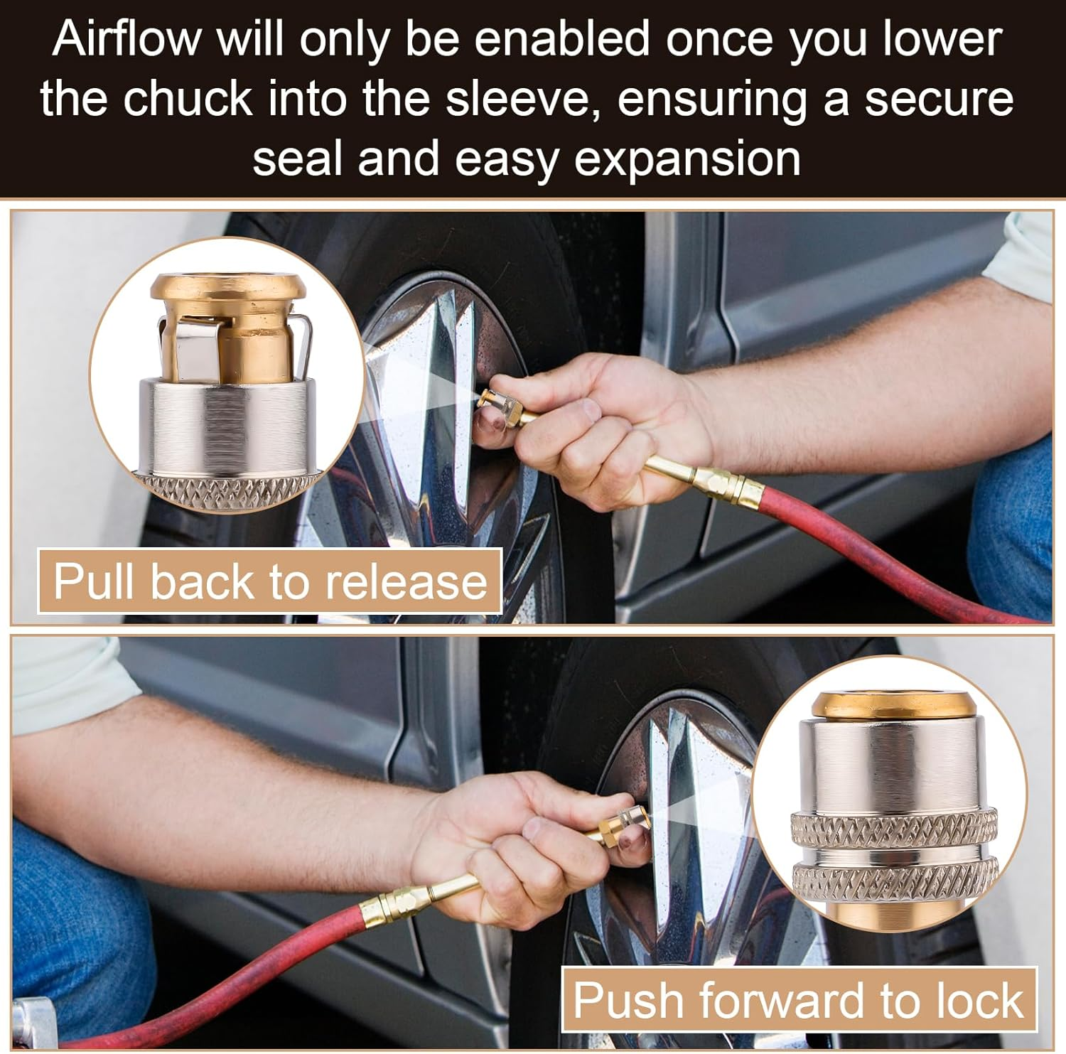 NQEUEPN 2Pcs Lock on Air Chuck, 1/4 FNPT Locking Tire Inflator Chuck anti Leakage Tire Air Chuck Heavy Duty Closed Flow Brass Tire Chuck Tire Inflator Connector for Air Compressor image number 5