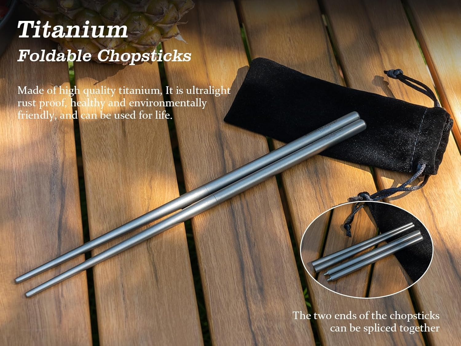Boundless Voyage Titanium Detachable Chopsticks Outdoor Camping Portable Tableware with Storage Bag Ti1007T image number 4