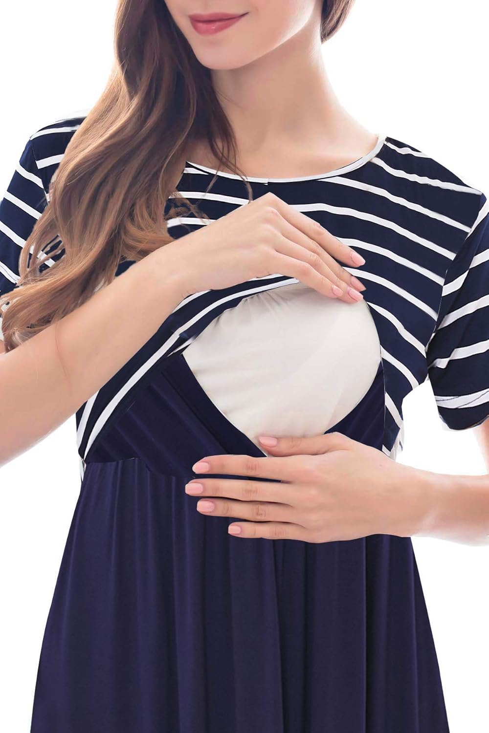 Smallshow Women'S Short Sleeve Patchwork Nursing Dresses for Breastfeeding