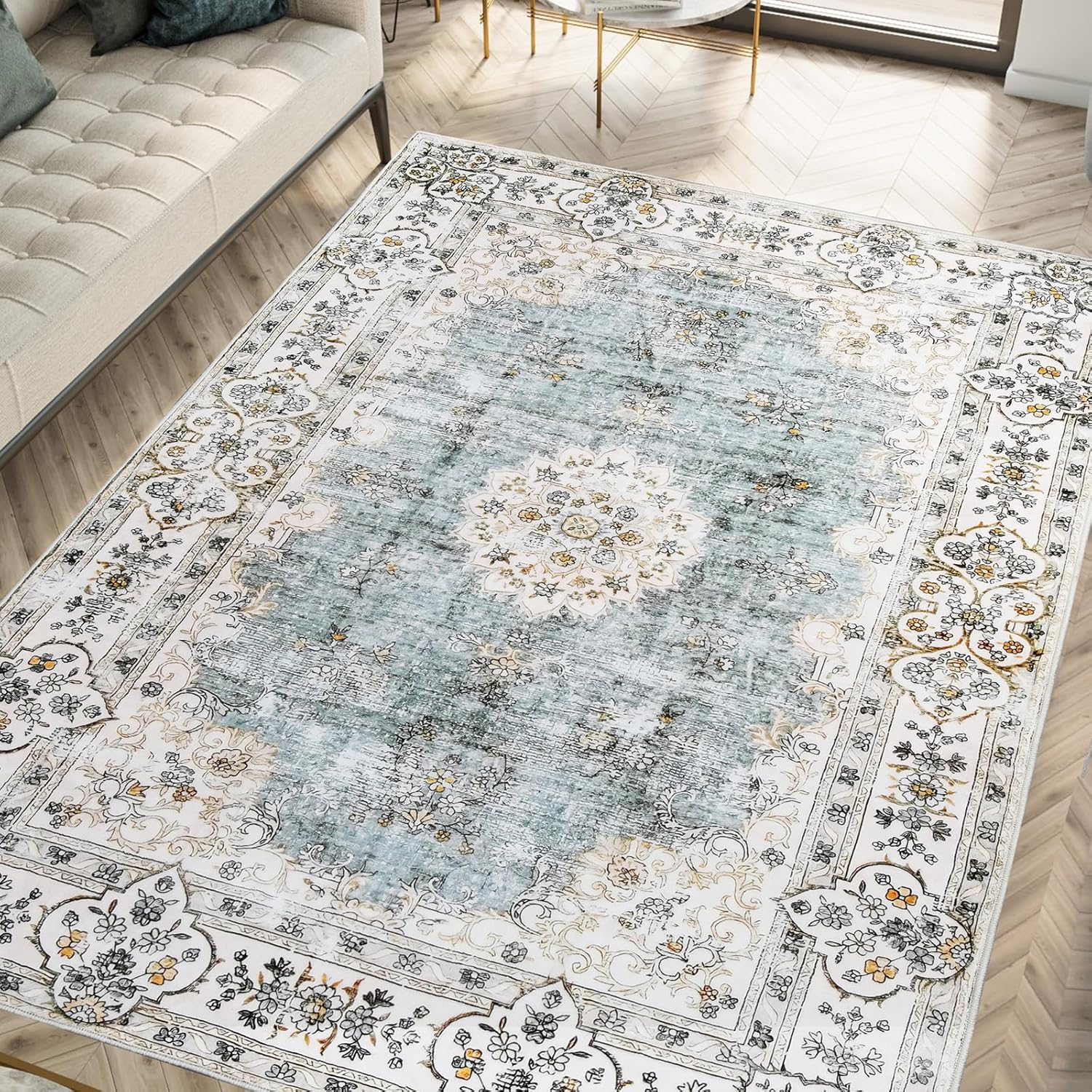 MARLOW Anti-Slip Floor Rugs, 160X120Cm Skin Friendly Shaggy Area Rugs, Soft Large Home Decor Carpet Indoor Outdoor - Versatile for Bedroom,Dining Room,Living Room(Vintage Grey-Blue)