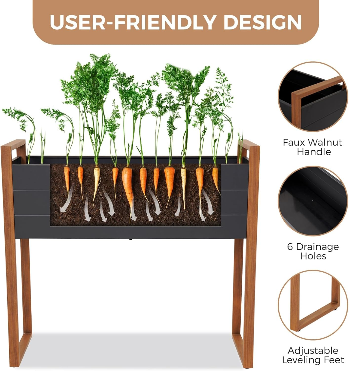 Grand Patio Raised Garden Bed, Metal Planter Box with Legs and Drainage Holes, Weather-Resistant Elevated Plant Containers for Vegetables, Flowers, Herbs, Outdoor Gardening Supplies (100&times;38&times;91Cm)