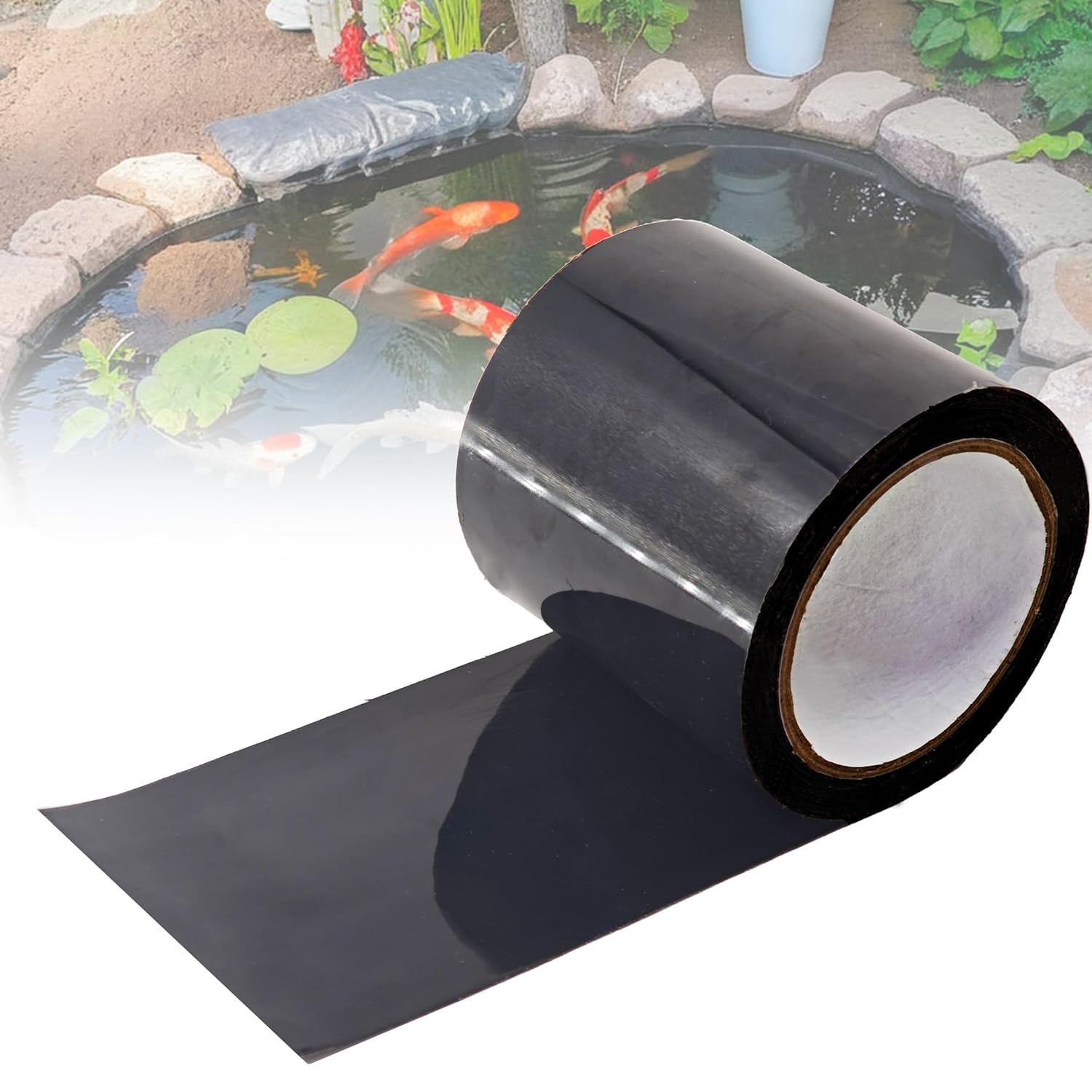 Pond Liner Seam Tape Single Sided, Waterproof Pond Repair Kit Butyl Rubber for EPDM PVC Outdoor Pond Liner Leak Repair Long-Lasting Easy to Apply image number 1