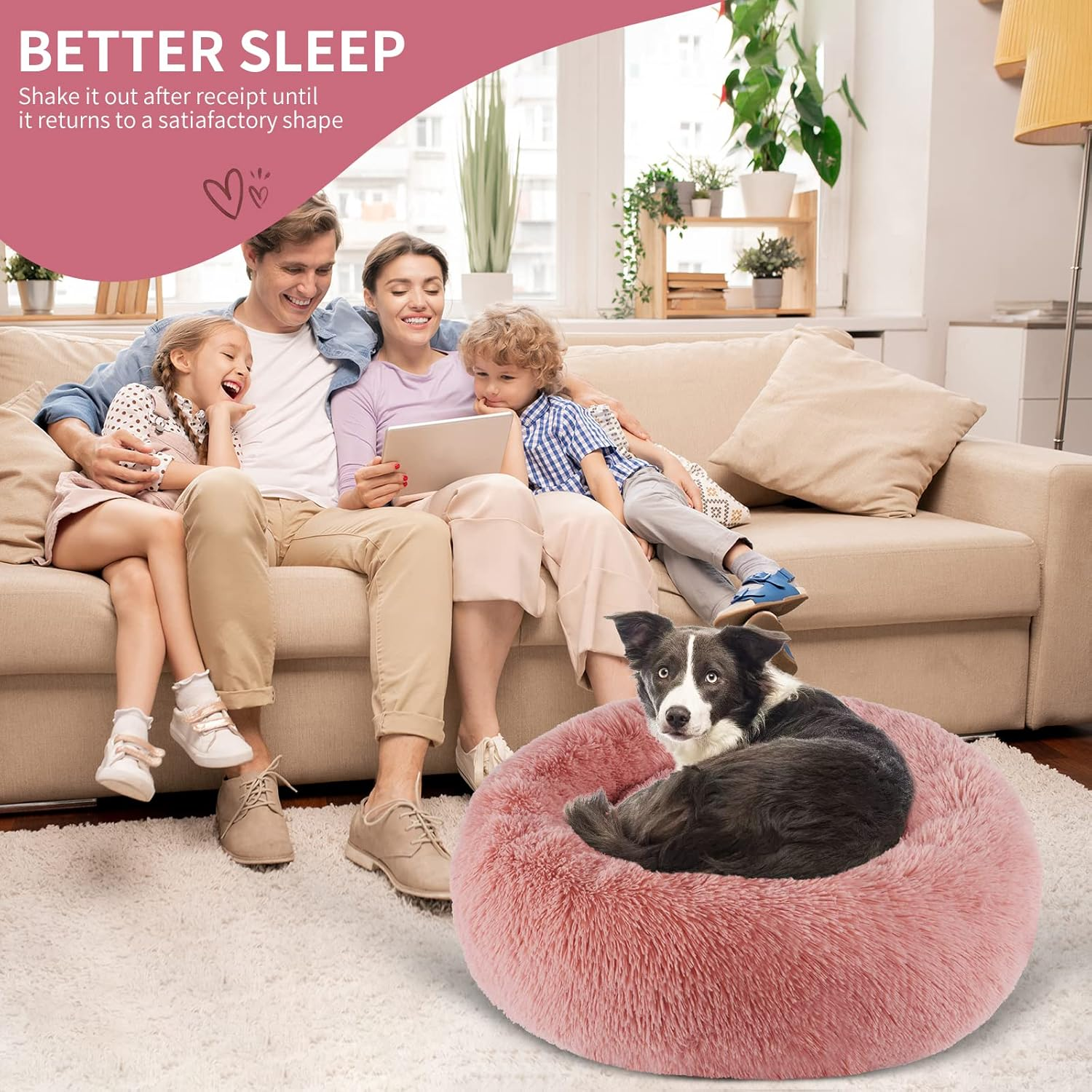 BVAGSS Anxiety Dog Bed, round Dog Beds Cat Bed Mattress Marshmallow Fluff Nest Calming Dog Bed for Small/Medium/Large Dogs XH034 (Diameter:80Cm, Bean Paste) image number 3