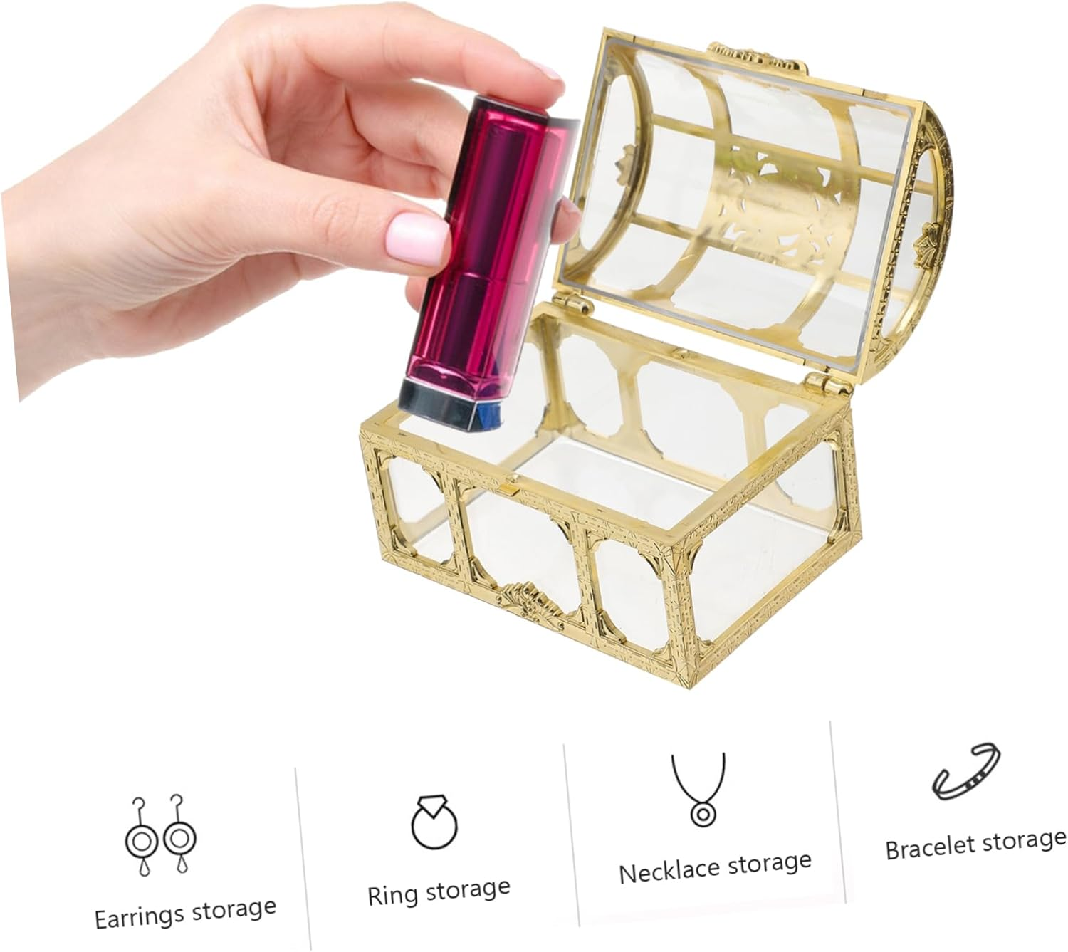 2Pcs Plastic Treasure Chest Jewelry Organiser Box Crystal Gem Storage for Wedding image number 2