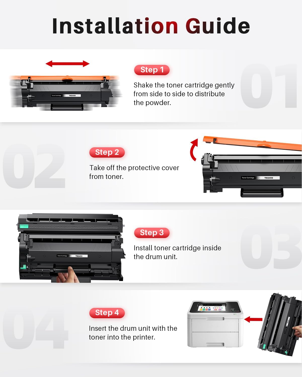 TN2450 Toner Cartridge Compatible for Brother TN-2450 TN2450 with Chip Use with MFCL2710DW MFCL2713DW MFC-L2750DW HL-L2350DW HLL2375DW HLL2395DW HLL-L2375DW DCP-L2550DW Printer(2 Black) image number 1
