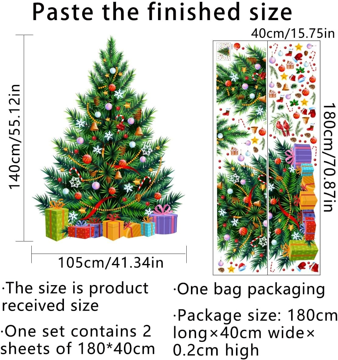 Denylo Pro 55.12 X41.34 Inch Large Christmas Tree Wall Decals DIY Watercolor Decal Removable Christmas Tree Gaint Wall Stickers for Bathroom Bedroom Living Room Offices Home Decoration Decal image number 5
