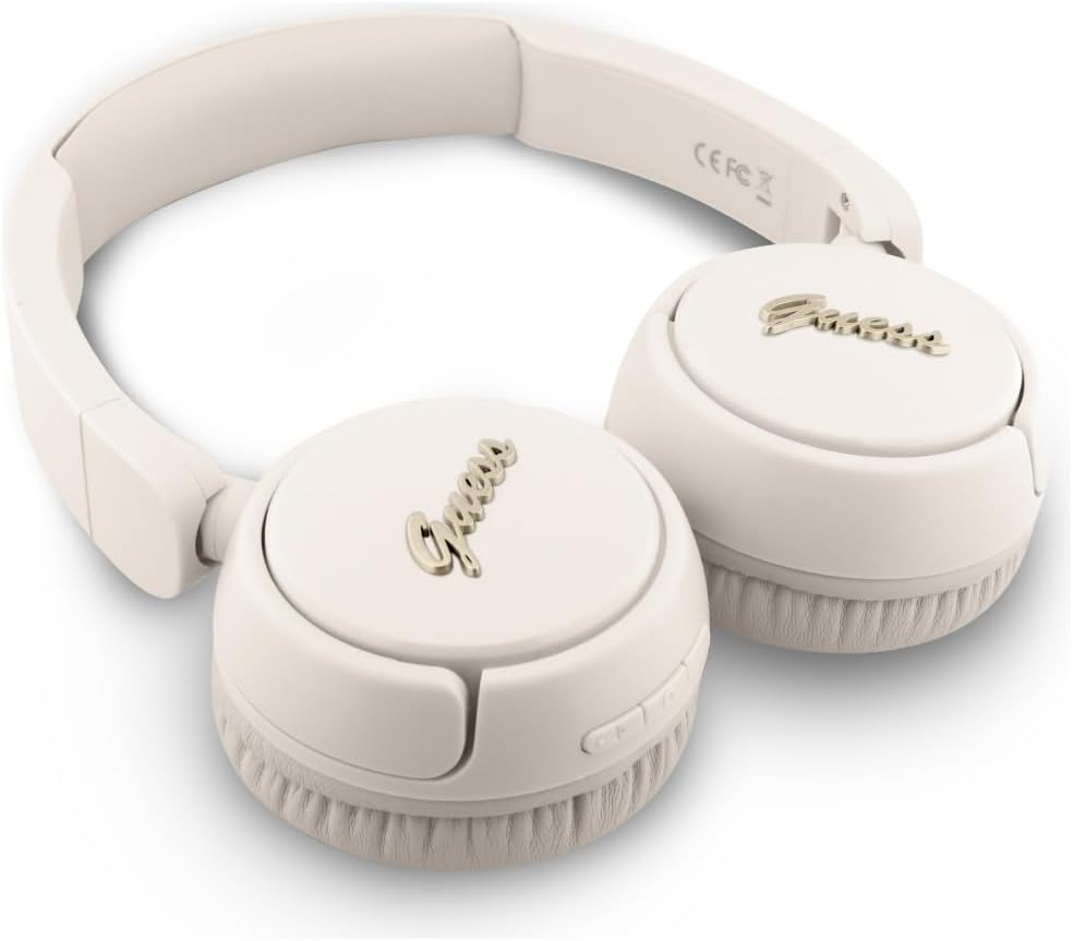 CG MOBILE Guess Bluetooth 5.3 Headphones with Metal Logo (Beige) image number 2