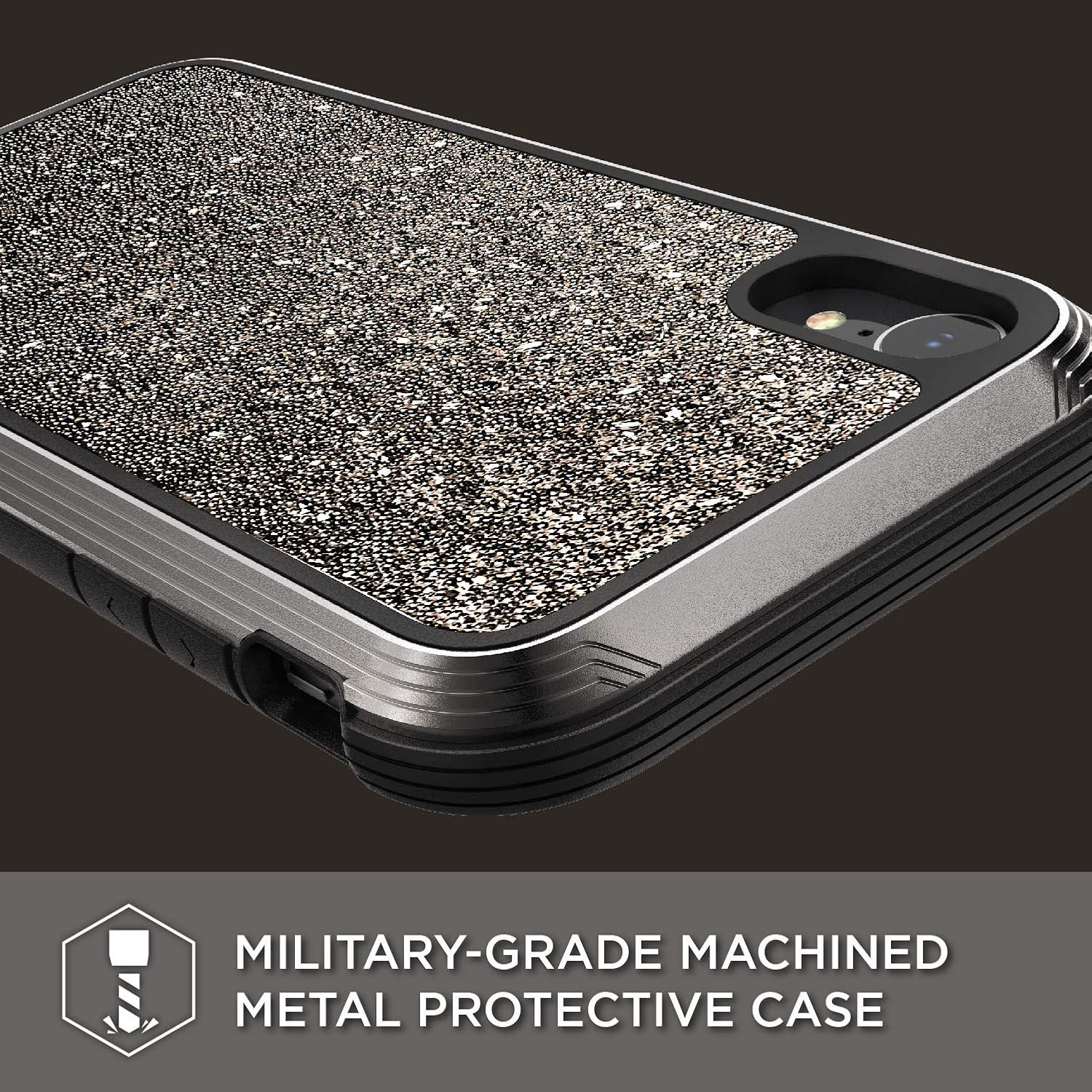 X-Doria Defense Lux Series, Iphone XR Case - Military Grade Drop Tested, Anodized Aluminum, TPU, and Polycarbonate Protective Case for Apple Iphone 6 XR, 6.1" Inch LCD Screen (Dark Glitter) - Black image number 7