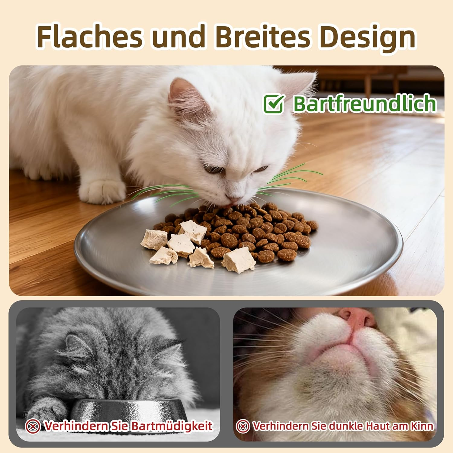 Nayelf Stainless Steel Flat Cat Bowl, Feeding Bowl, Cat Bowl, Non-Slip Cat Plate against Whisker Fatigue, Feeding Bowl for Persian Cats and Short-Legged Breeds, Dishwasher Safe (2 Pieces)