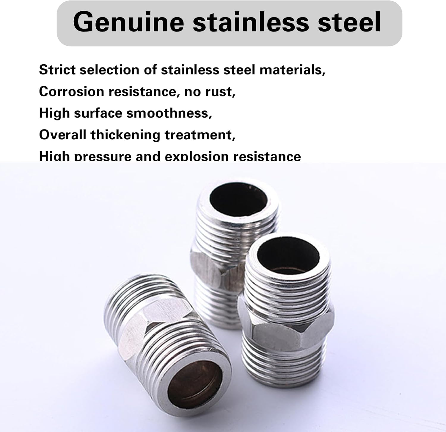 NASHRIO Shower Hose Extender - 3Pcs Stainless Steel Connector Hex Nipple Pipe Fitting BSP 1/2Inch X BSP 1/2Inch for Shower, Bathroom, and Rvs