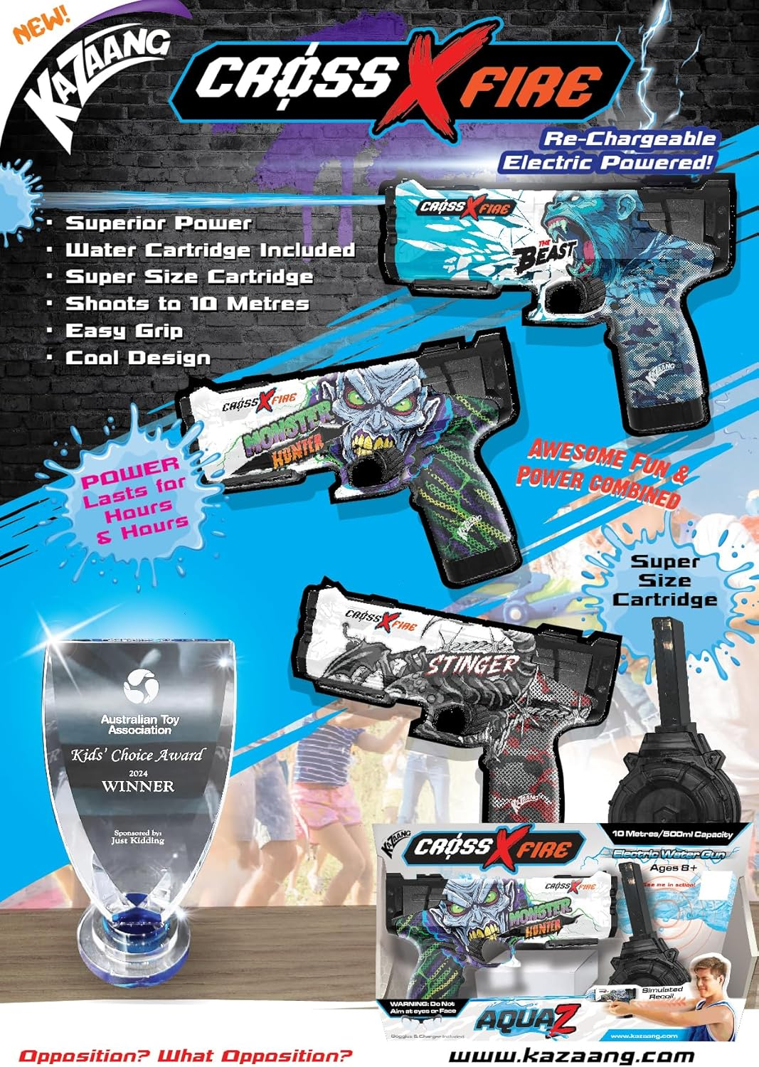 Kazaang Cross Fire Aquaz Watergun - the Beast - Powerful Electric Water Gun Pistol with Built-In Motor and 10M Range - Battery Operated Water Gun Toy with 1200Mah Capacity Battery - Age 8+ image number 5