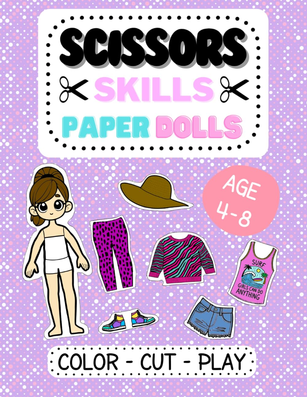 Scissor Skills Fashion Paper Dolls for Girls Ages 4-8. Color, Cut, Paste and Play Dress Up image number 1