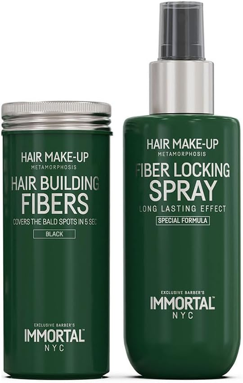 Immortal NYC Hair Building Fibers 20Gr & Fibers Locking Spray 150Ml 2 in 1 Set - Black