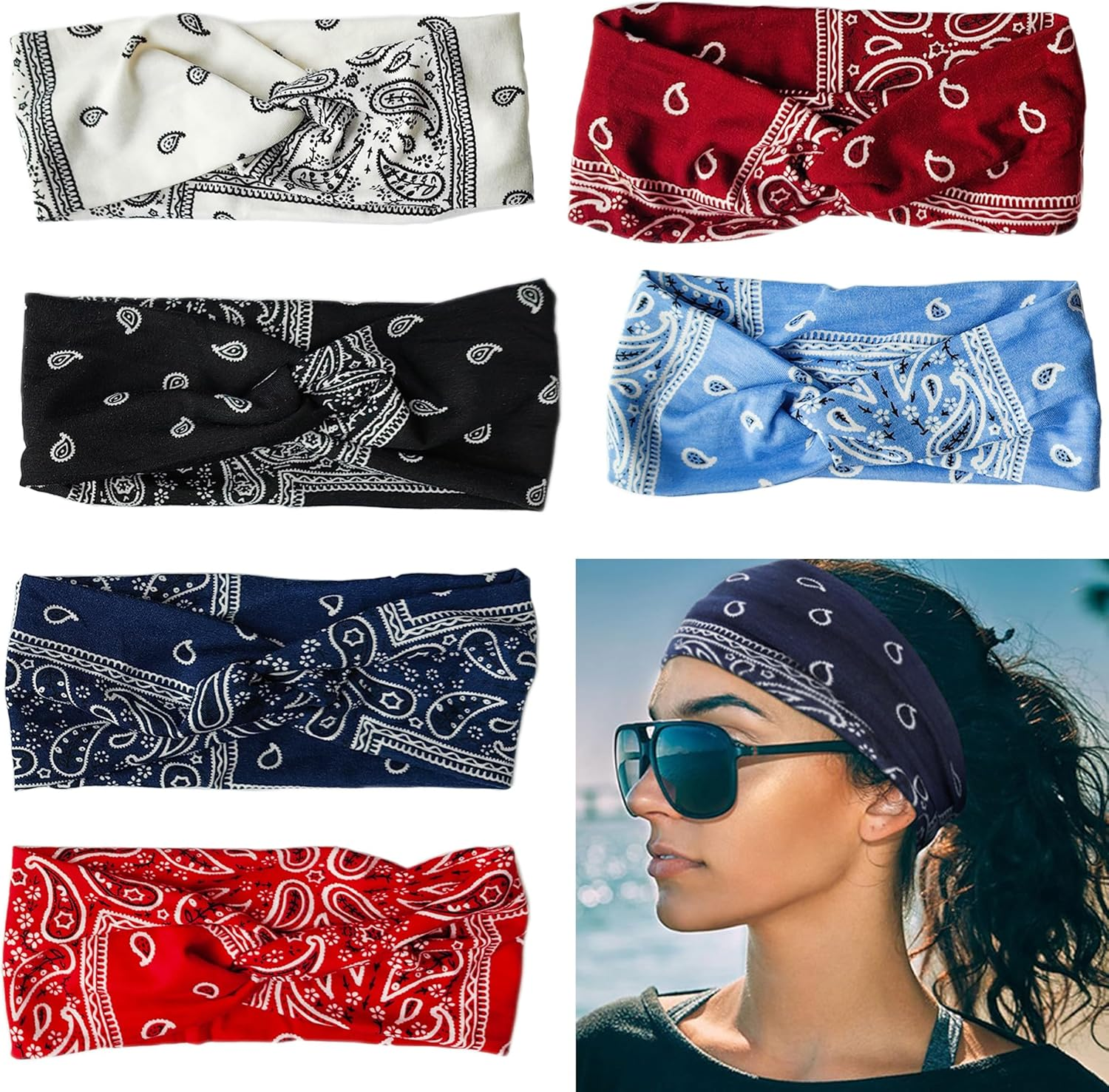 Smaoqingji Women'S Soft Headband - Pack of 6, Boho Headbands Print Hair Accessories, Suitable for Yoga, Running, Fitness, Travel, Training, Work, Reading, Daily Life and Other Occasions