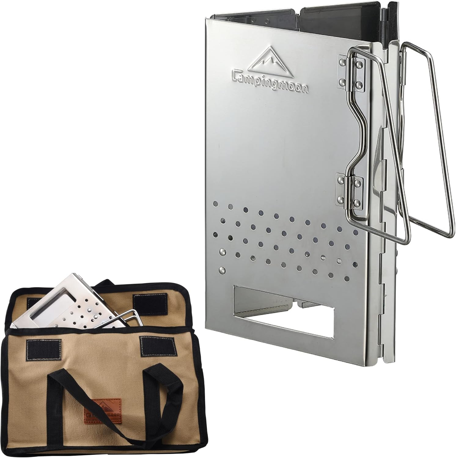 CAMPINGMOON MT-17 Charcoal Starter, Folding Charcoal Strainer, Stainless Steel, for Bbqs, Chimney Effect, Folding image number 2