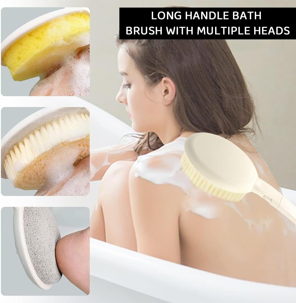 MUSONG 3-In-1 Long Handle Back Brush &ndash; Shower Body Scrubber with Interchangeable Heads, Bath Sponge and Lotion Applicator for Men, Women, Seniors, and Travel image number 6