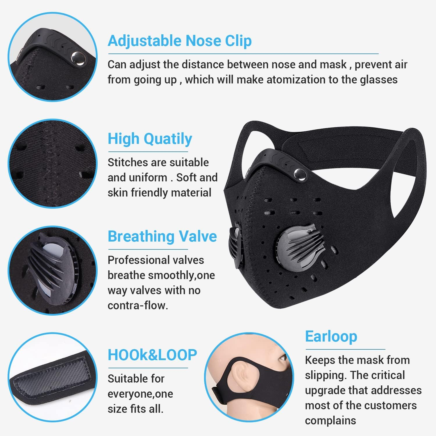 PISIQI Dust Mouth Face Cover Half Face Sports Face Protections anti Dust Face Mouth Riding Cover with Valve Reusable Breathing Lightweight Face Shield Outdoor Facial for Men and Women image number 3