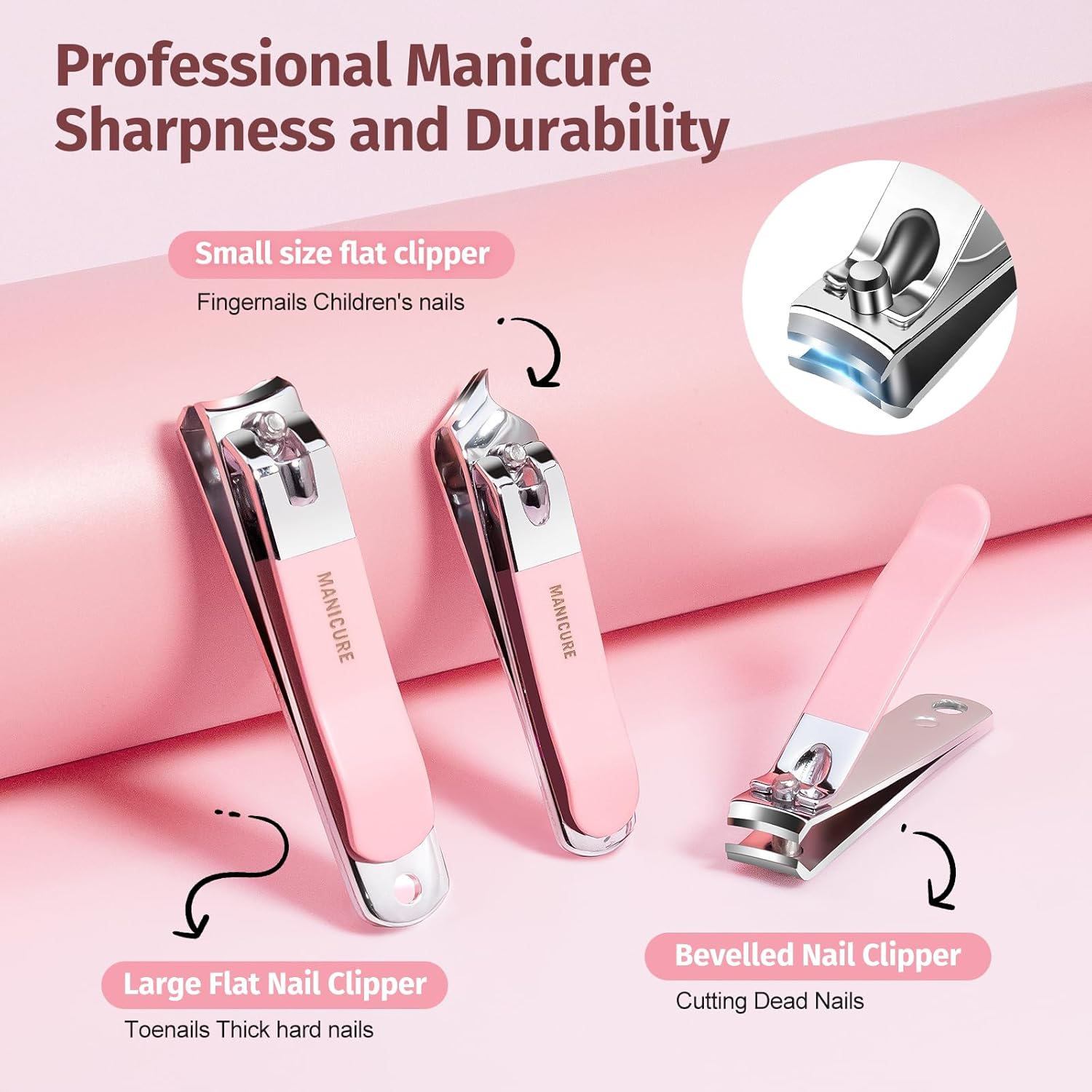 Nail Kit, 13-In-1 Professional Manicure and Pedicure Set with Nail Clippers, Nail Clippers Set Cuticle Trimmer, Facial Care Tools（Pink)