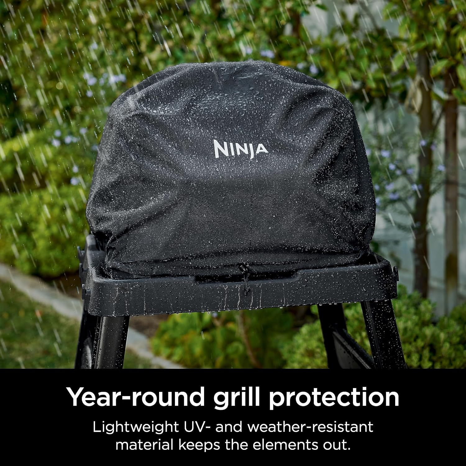 Ninja XSKCOVERXL Woodfire Premium Grill Cover Pro, Compatible with OG800 and OG900 Series, UV & Water Resistant, Elastic Drawstring for Snug Fit, Lightweight, Year-Round Protection, 13'' X 24'', Black image number 1