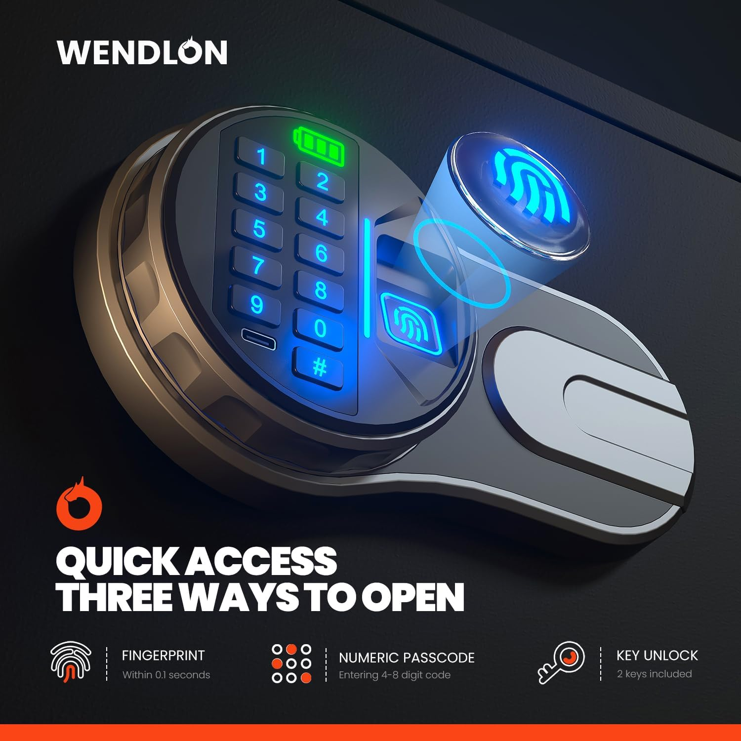 Fireproof and Waterproof Biometric Safe,Weighs 33 KG. Fire Proof Box for Home,Office,Lock Box,Cabinet with Fingerprint,Silent Mode,Anti-Theft image number 5