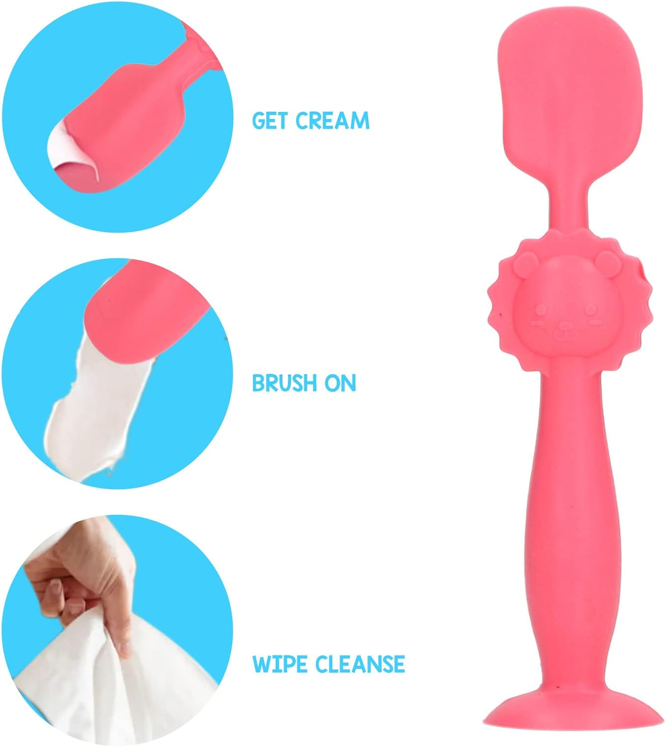 Baby Diaper Cream Brush, Silicone Stand Upright Skin Friendly Suction Cup Base Avoid Dirty Fingers Baby Diaper Cream Spatula for Home Use (Red) image number 5