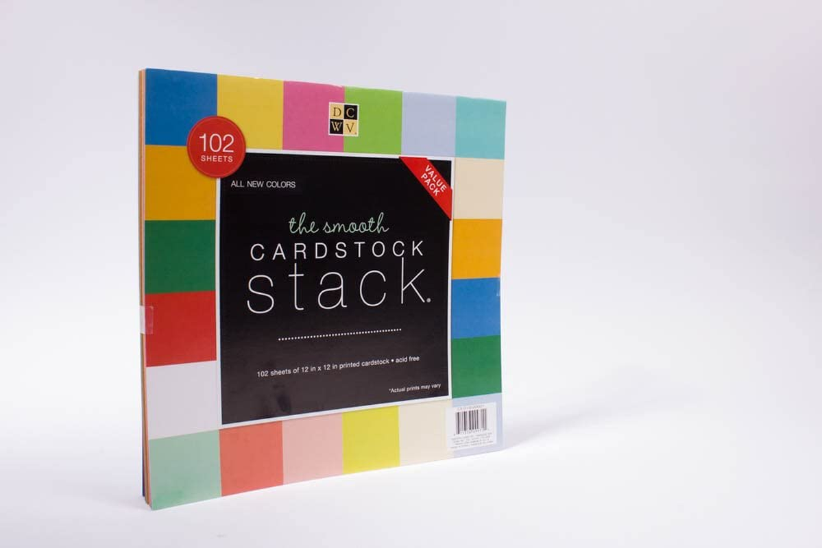 DCWV Cardstock Stack, Value Pack, Assorted Solid Colors, Smooth, 102 Sheets (6 Each), 12 X 12 Inches