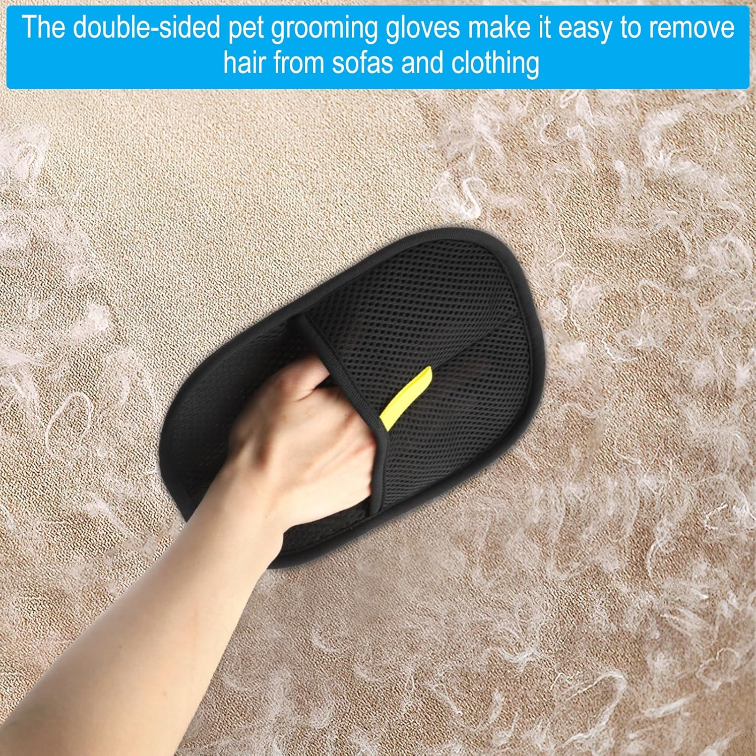 APOMOONS Pack of 2 Double Sided Pet Grooming Gloves, Anti-Static Gloves for Cats and Dogs, Reusable Gloves for Pet Hair Removal, Washing, Hair Removal, Grooming image number 4